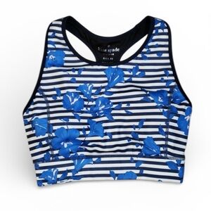 Kate Spade Hibiscus Striped Sport Bra Size XS NWT Blue Black White Floral